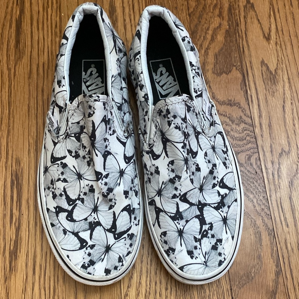 Vans Black and White Butterfly Slip on Shoes Women’s size 8.5